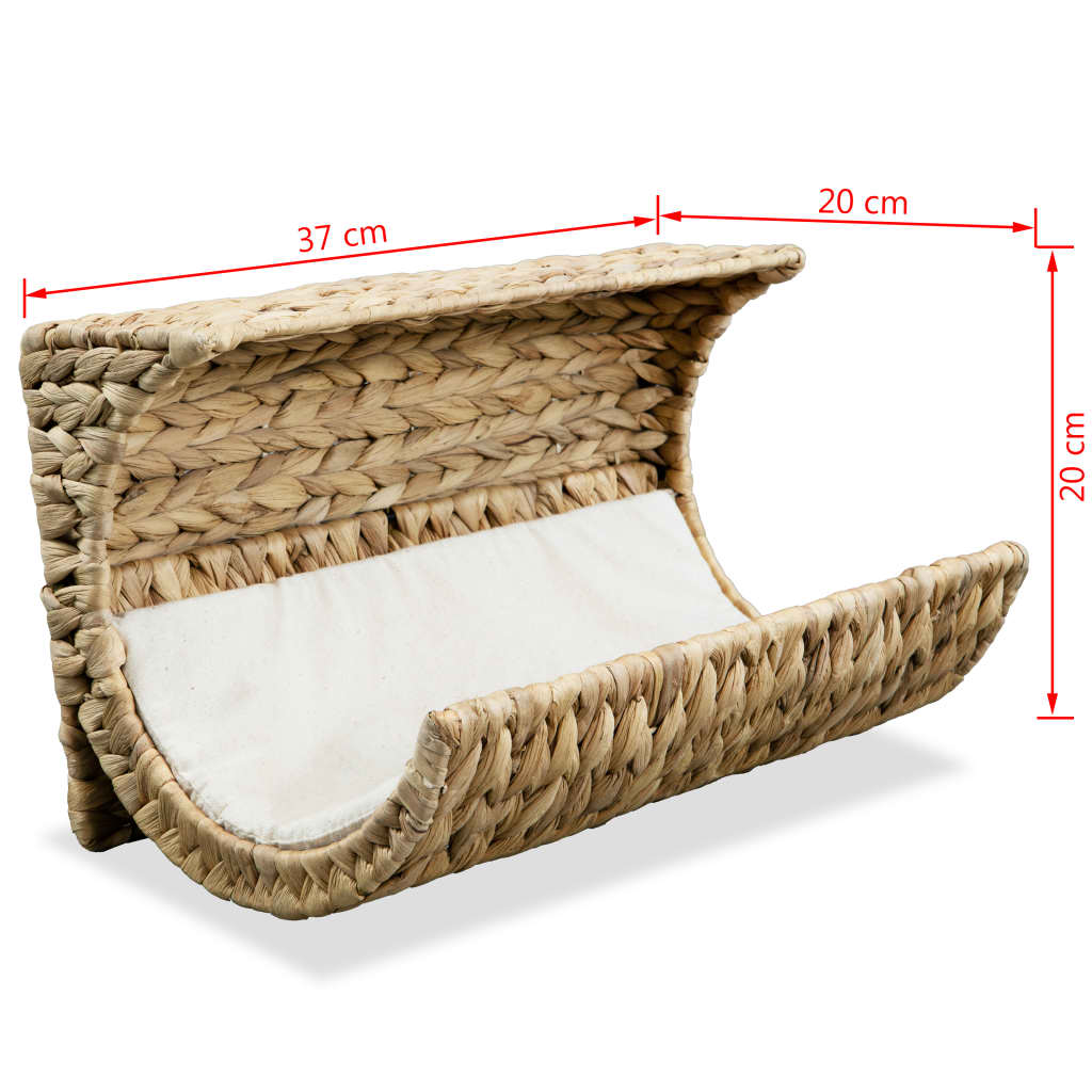 vidaXL Cat Bed with Cushion Water Hyacinth 13.8"x7.1"x7.1"-5