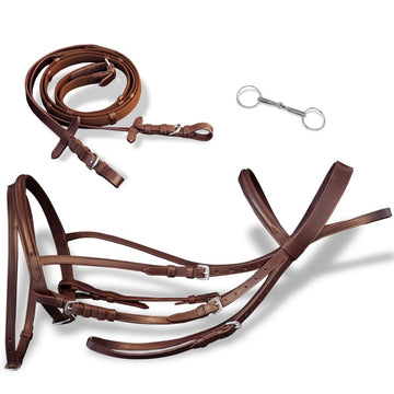 vidaXL Flash Bridle with Reins and Bit Leather Brown Full-0