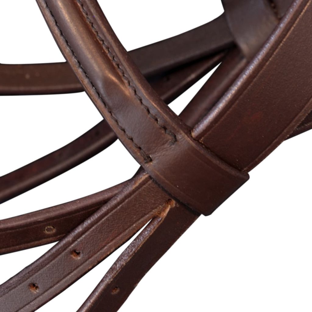 vidaXL Flash Bridle with Reins and Bit Leather Brown Full-3