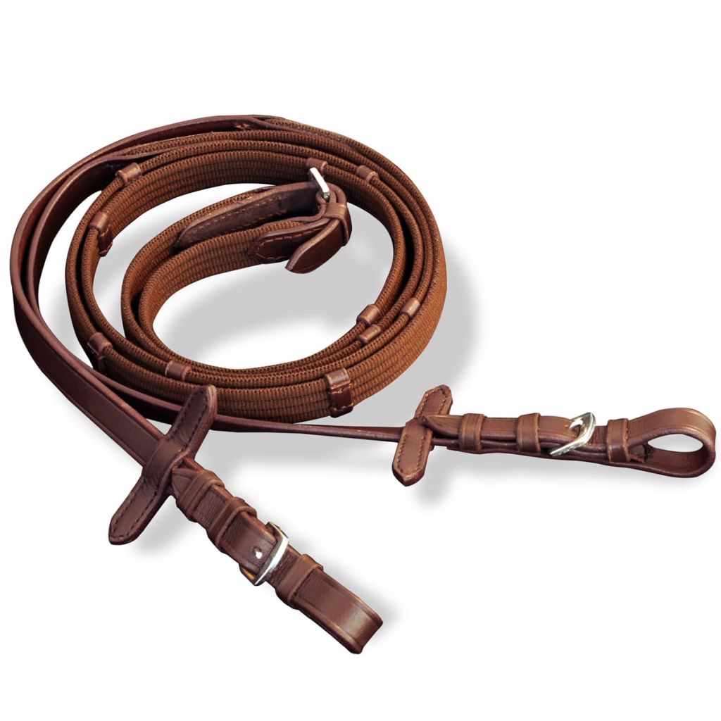 vidaXL Flash Bridle with Reins and Bit Leather Brown Full-5