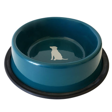 Nonskid Dog Bowl with Cool Gray Dog Silhouette - Teal-0