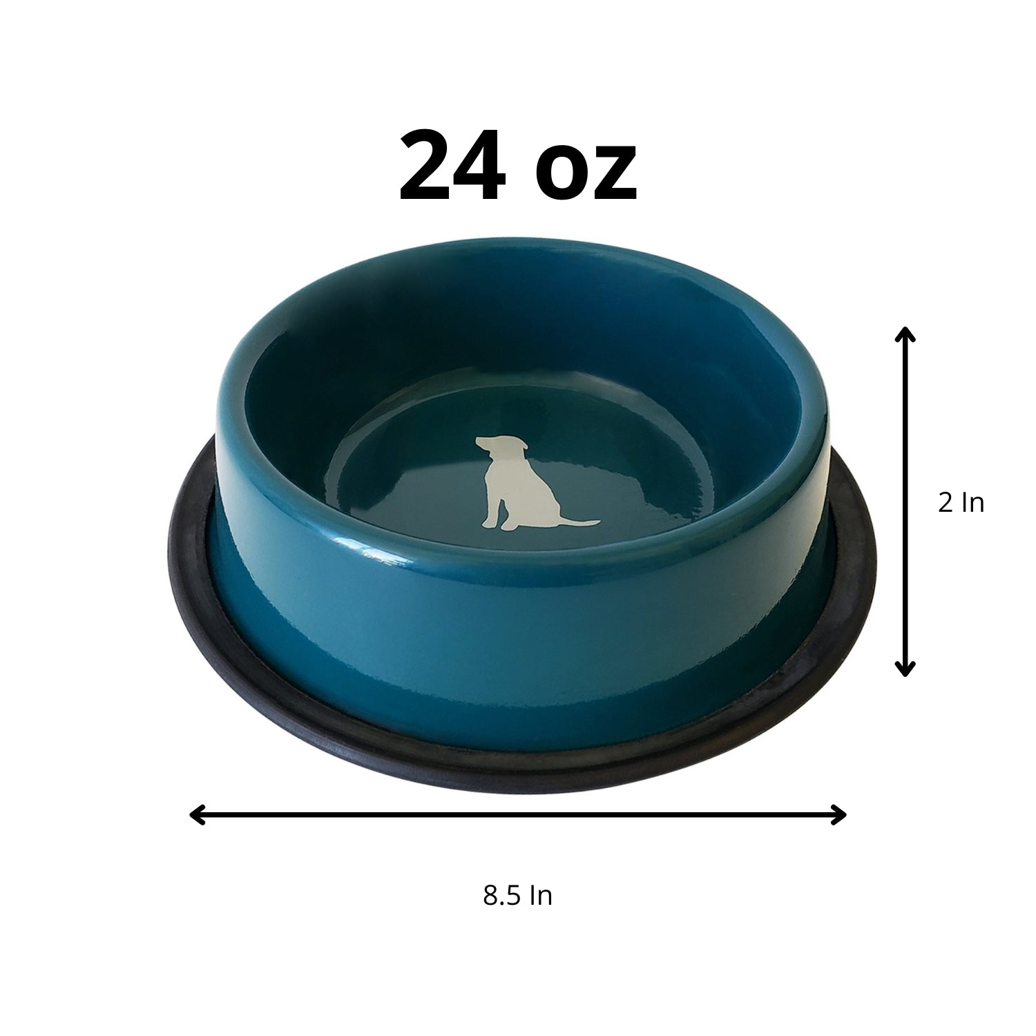 Nonskid Dog Bowl with Cool Gray Dog Silhouette - Teal-2