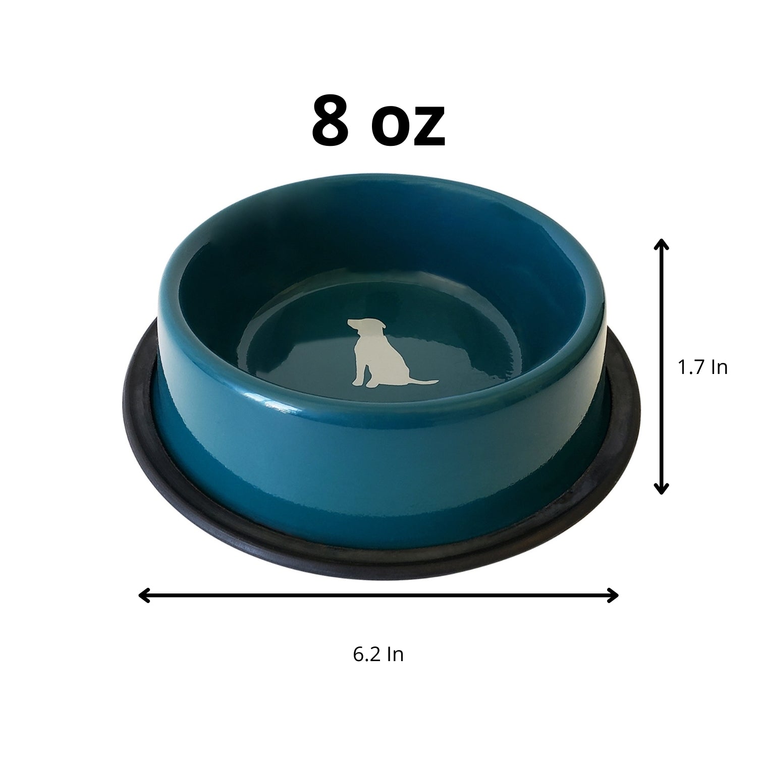 Nonskid Dog Bowl with Cool Gray Dog Silhouette - Teal-1