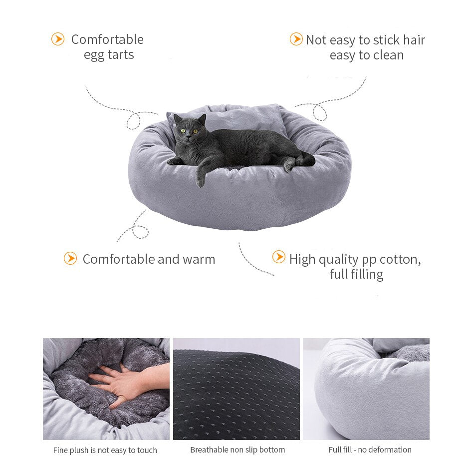 Dog Cat Bed Cute Round Pet Bed Soft Sofa Mat With Pillow Winter Warm Pet House Nest Cushion for Cats Puppy Pet Sleeping Supplies-4