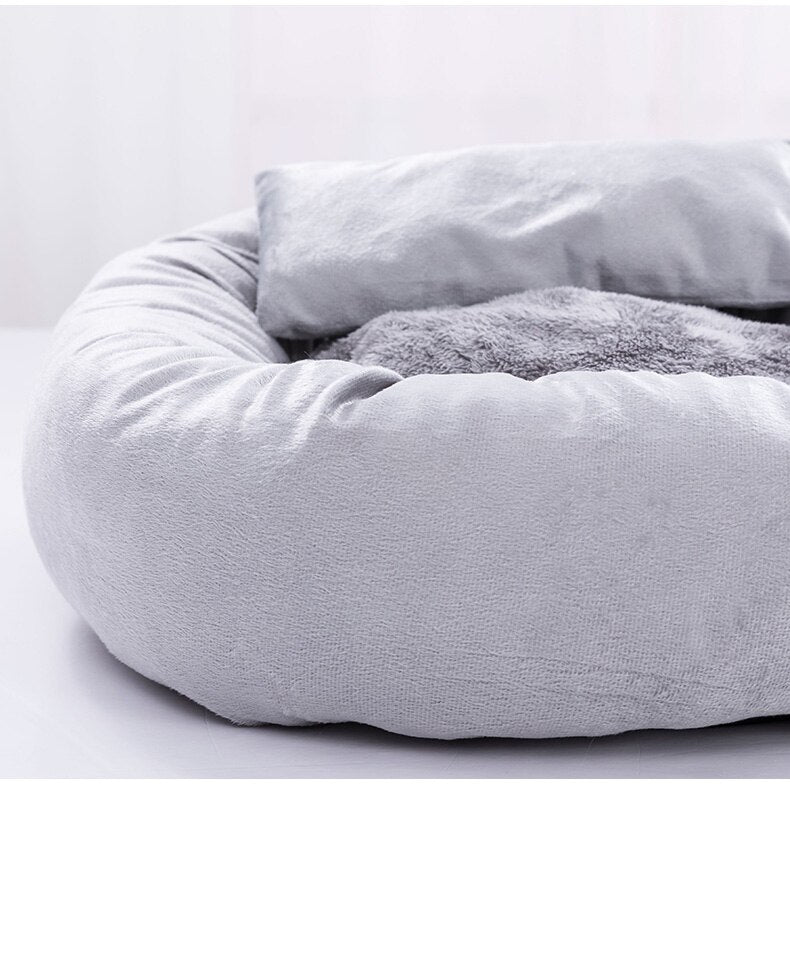 Dog Cat Bed Cute Round Pet Bed Soft Sofa Mat With Pillow Winter Warm Pet House Nest Cushion for Cats Puppy Pet Sleeping Supplies-5