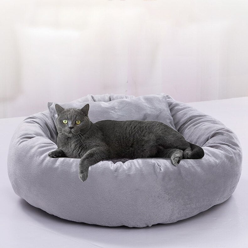 Dog Cat Bed Cute Round Pet Bed Soft Sofa Mat With Pillow Winter Warm Pet House Nest Cushion for Cats Puppy Pet Sleeping Supplies-0