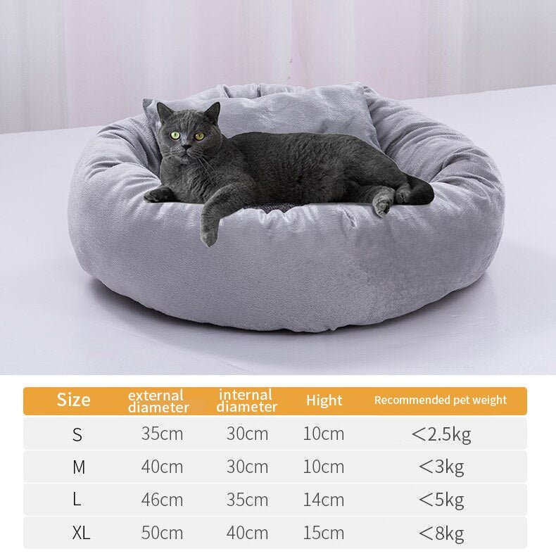 Dog Cat Bed Cute Round Pet Bed Soft Sofa Mat With Pillow Winter Warm Pet House Nest Cushion for Cats Puppy Pet Sleeping Supplies-3