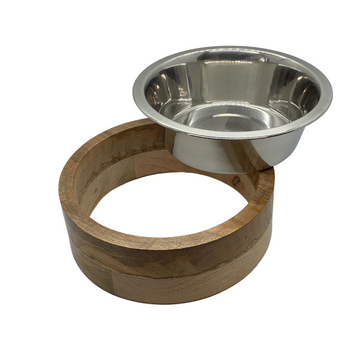 Stainless Steel Dog Bowl with MANGO Wood Holder