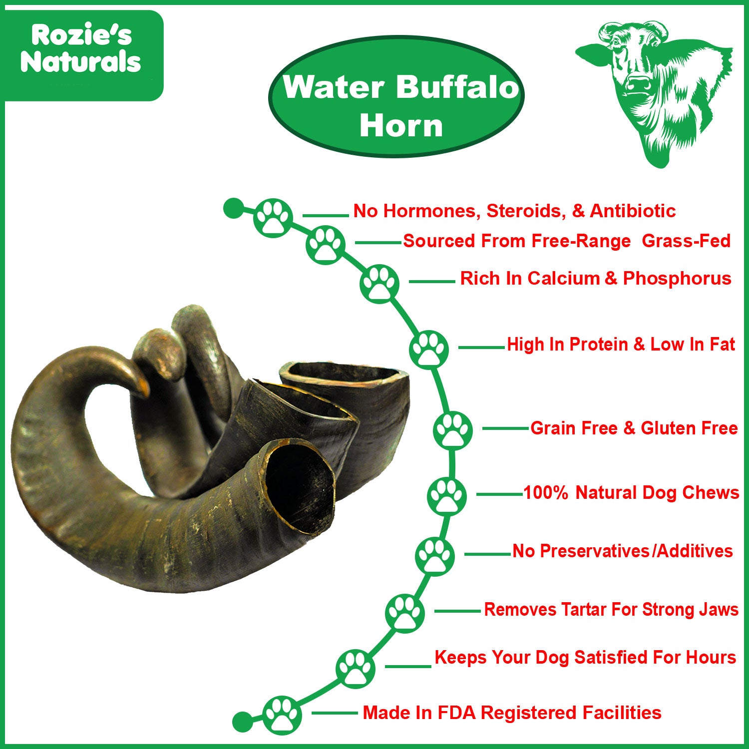 Water Buffalo Horn Dog Chews-2 Count-15 oz (WSP)-10