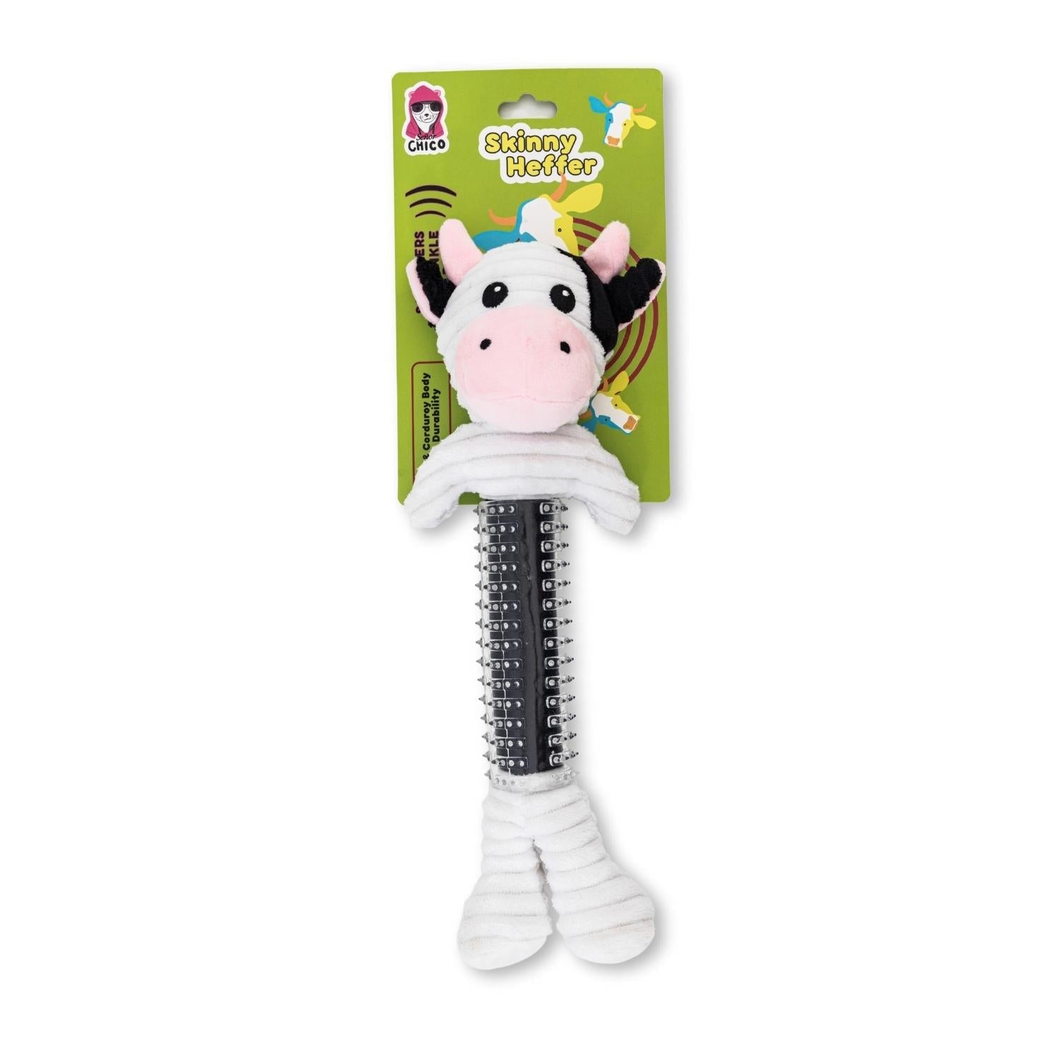 Black and White Cow Corduroy Plush Squeaking Dog Chew Toy-0