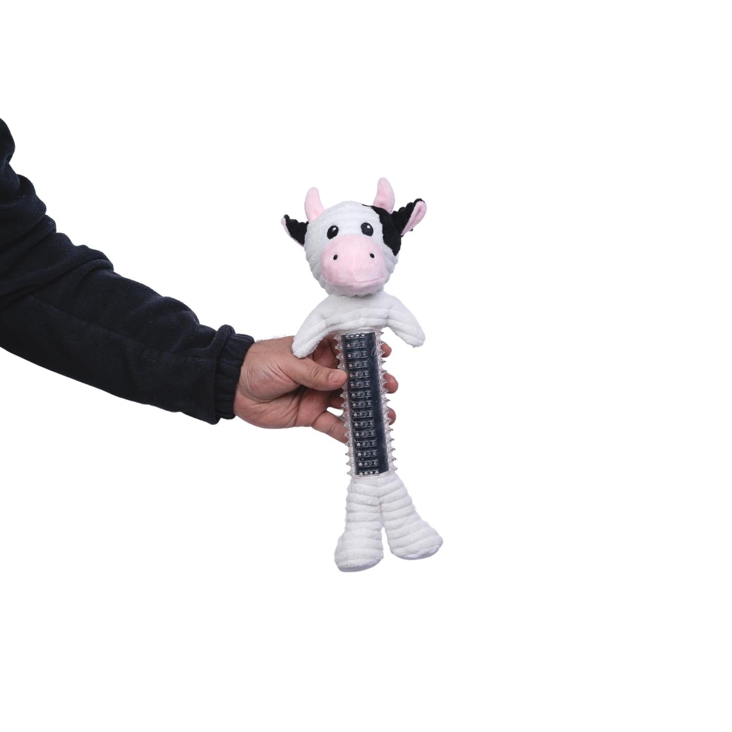 Black and White Cow Corduroy Plush Squeaking Dog Chew Toy-4