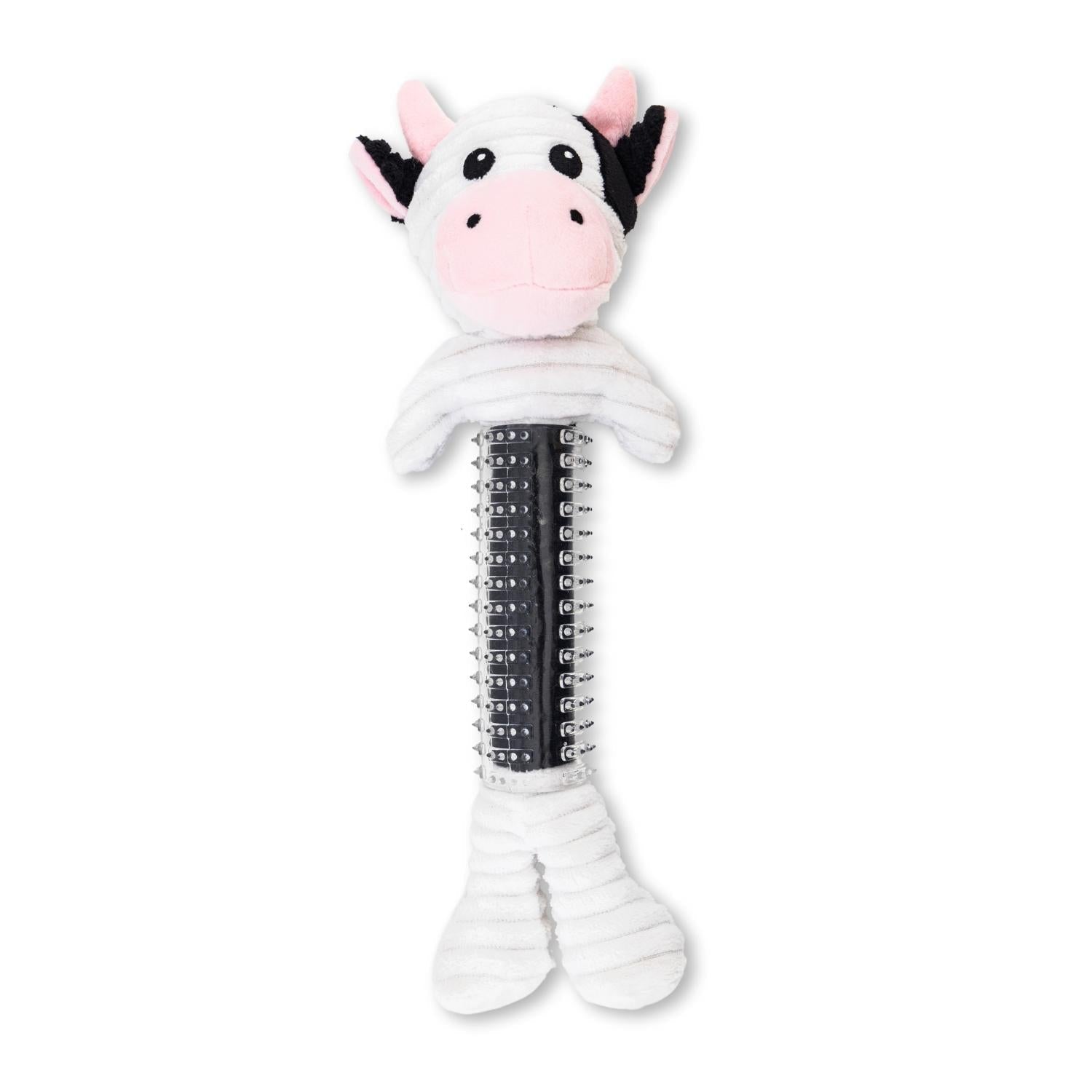 Black and White Cow Corduroy Plush Squeaking Dog Chew Toy-1