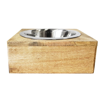 Stainless Steel Dog Bowl with SQUARE MANGO Wood Holder